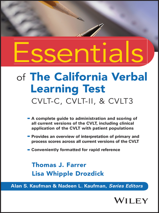 Title details for Essentials of the California Verbal Learning Test by Thomas J. Farrer - Wait list